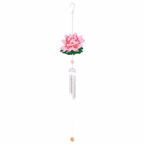Something Different Water Lily Floral Hanging Windchime in Pink, Green and Silver