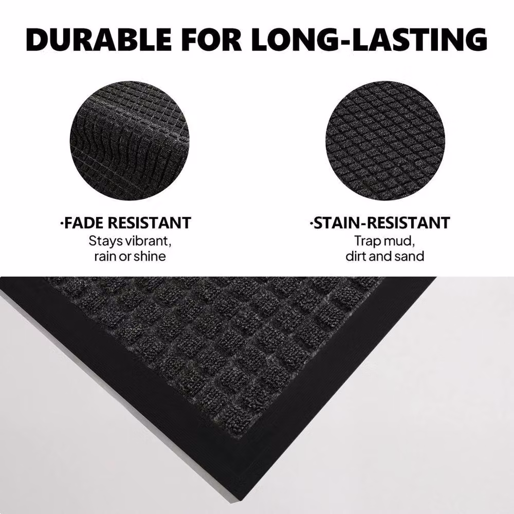 Kelvenix Large Heavy Duty Non Slip Round Rubber Back Door Mat in Black, Diameter: 100 cm – 4