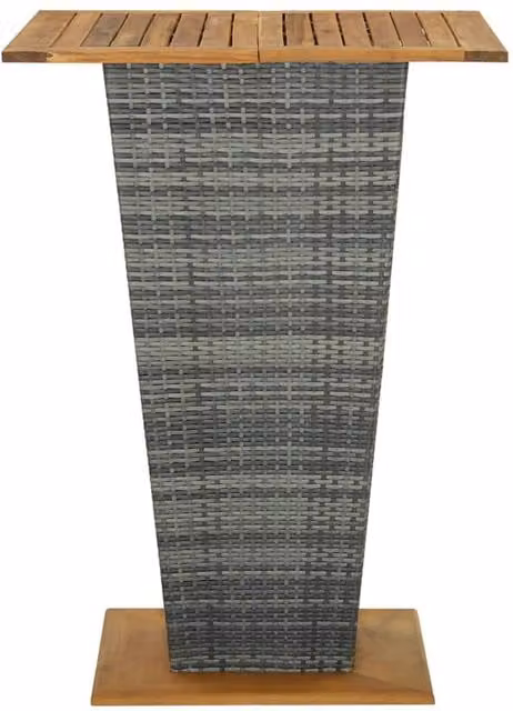Berkfield Home Grey Poly Rattan and Oiled Solid Acacia Wood Bar Table, W/D/H: 80 x 80 x 110 cm