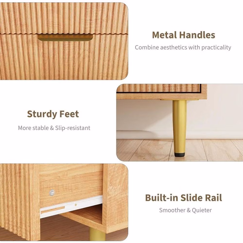 KORVIXA 3 Drawer Bedside Table and End Table in Natural Wood, W/D/H: 100 x 100 x 76.2 cm – 2