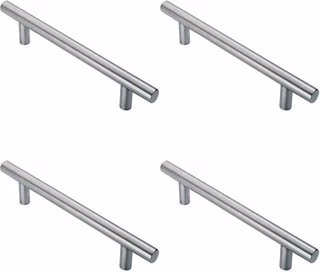 Loops 4x Satin Stainless Steel Straight T Bar Pull Handles in Silver, 300mm Fixing Centres