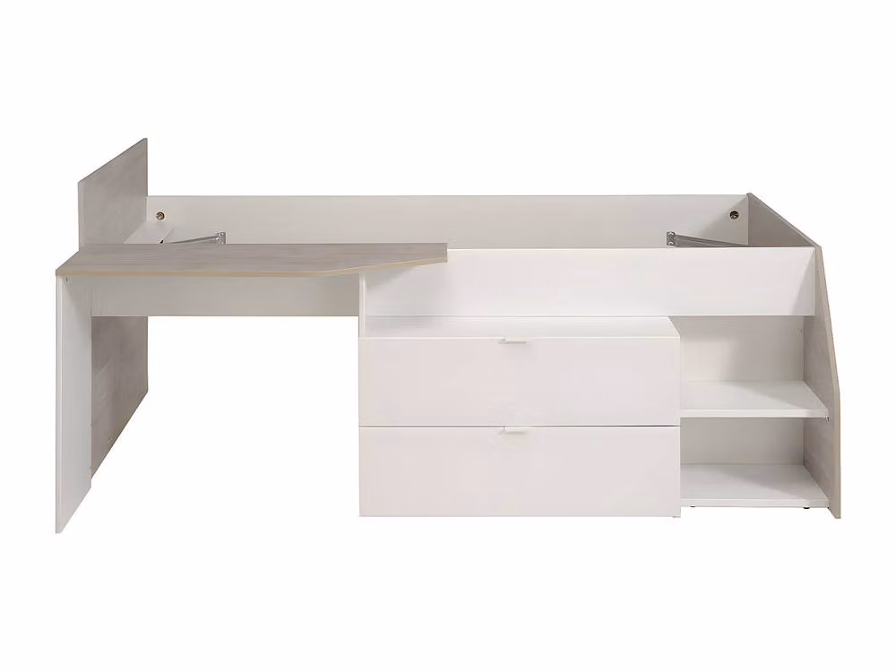 Vente-unique Gisele Single Bed with Desk, Storage Drawers and Stairs in White and Light Oak, W/D/H: 200 x 90 x 135 cm – 2