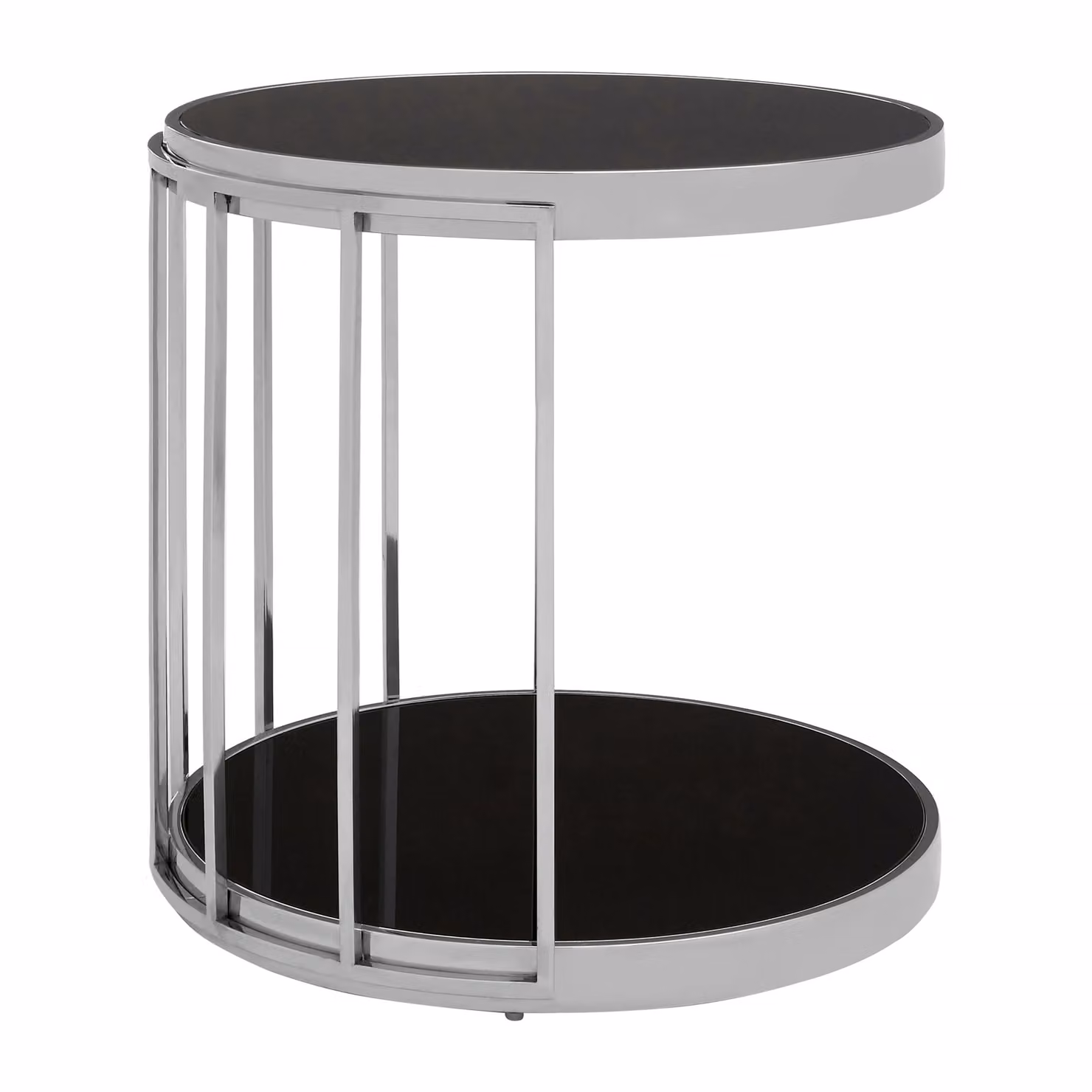 Orsina Silver Cage Design Round Side Table with Glass Top, W/D/H: 50 x 50 x 15 cm – 2