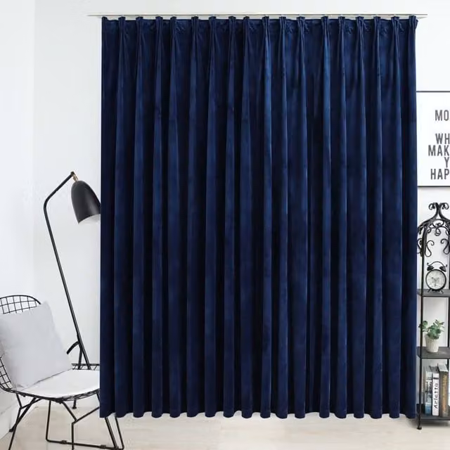 Berkfield Home Dark Blue Velvet Blackout Curtain with Hooks W: 290 cm, H: 245 cm