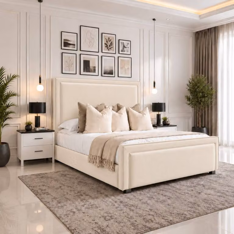 Velmora Upholstered Divan Ottoman Storage Bed with Headboard in Silver and Beige, W/D/H: 120 x 200 cm