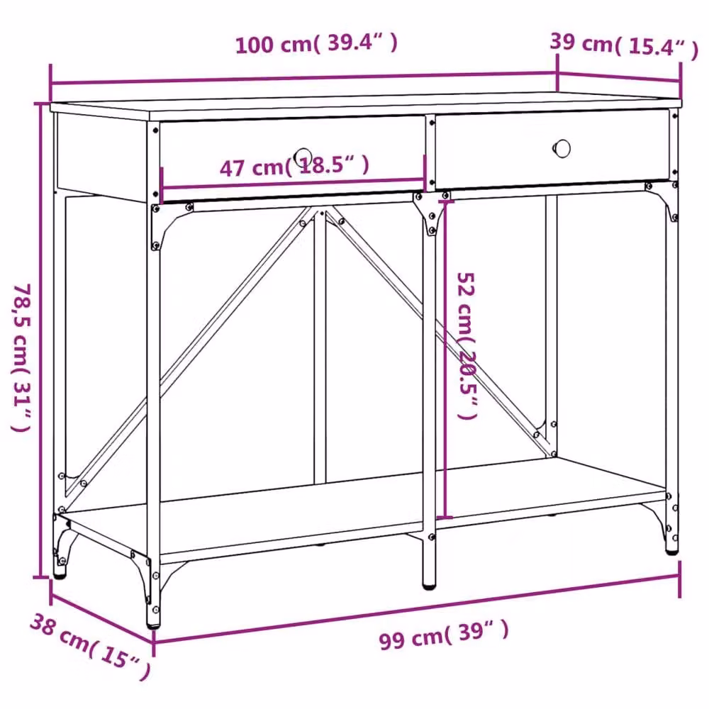 Berkfield Home Black Console Table in Engineered Wood, W/D/H: 100 x 39 x 78.5 cm – 6