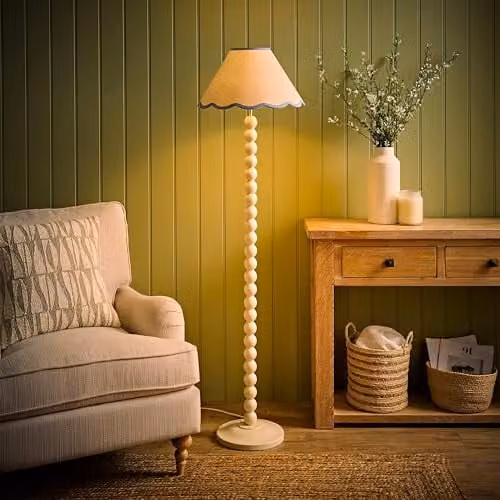 ValueLights Blue and Beige Fabric Floor Lamp with Wood Base, H 145 cm x W 40 cm x D 40 cm – 2