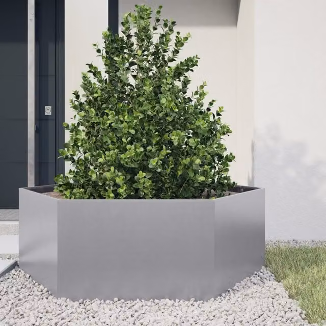Berkfield Home Hexagon Garden Planter in Silver Galvanised Steel, W/D/H: 138 x 120 x 45 cm