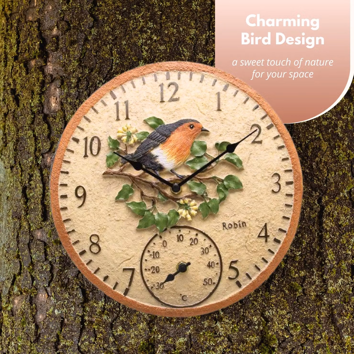 Marco Paul Robin Analog Wall Clock with Thermometer in Beige, Diameter: 30 cm – 4