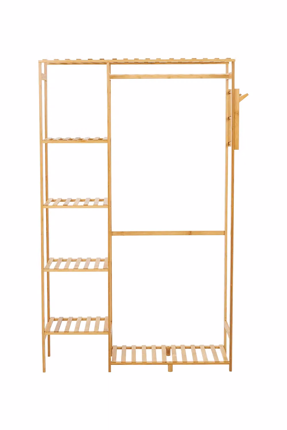 H&O Direct Modern Wooden Clothes Rail with Dual Hook and Rail Matrix in Brown, H 146.5 cm x W 90.0 cm – 2