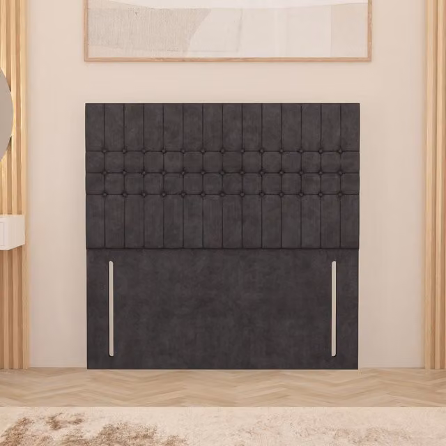 Somnior Beds Ltd Lexington Plush Velvet Floor Standing Upholstered Headboard in Charcoal Grey Small Single