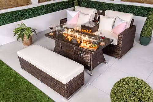 Giardino Havana Rattan Garden Furniture Set with 2 Seater Outdoor Sofa, Coffee Table and Upholstered Cushions, Brown – 2