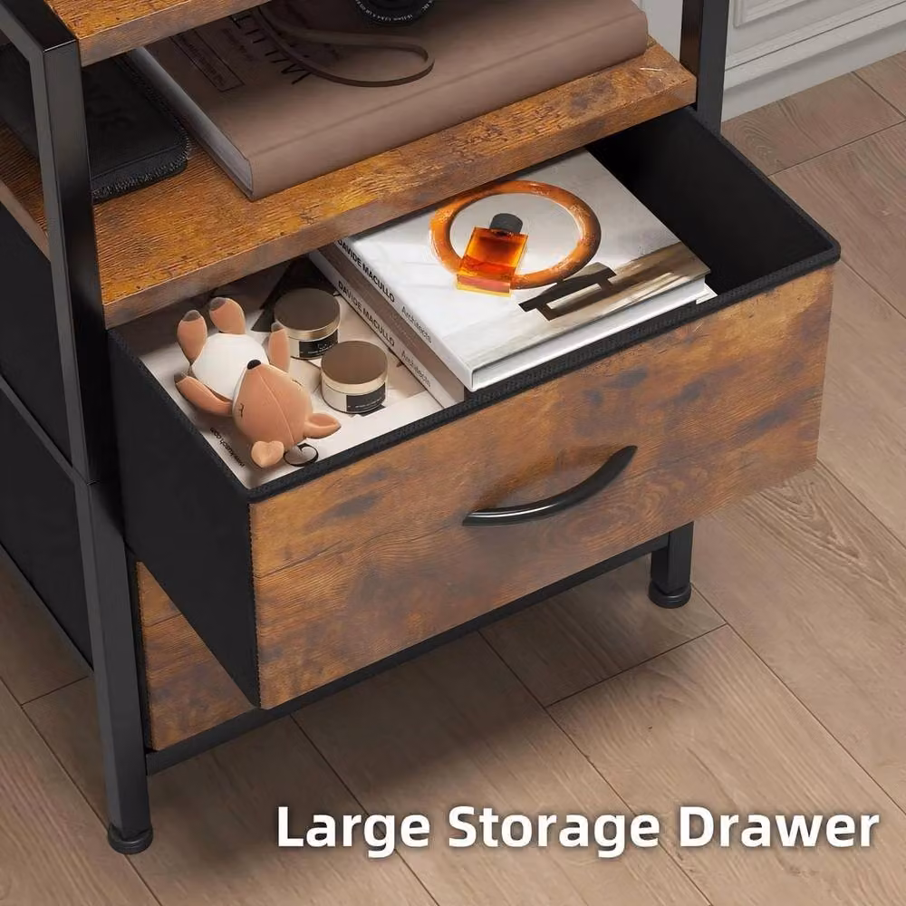 FORGEVIO Bedside Table with Charging Station, Brown, W/D/H: 41 x 30 x 100 cm – 4