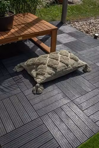 Nicoman Cosmo Interlocking Garden Decking Tiles in Grey, 10 Pack, W/D: 30 x 30 cm – 2