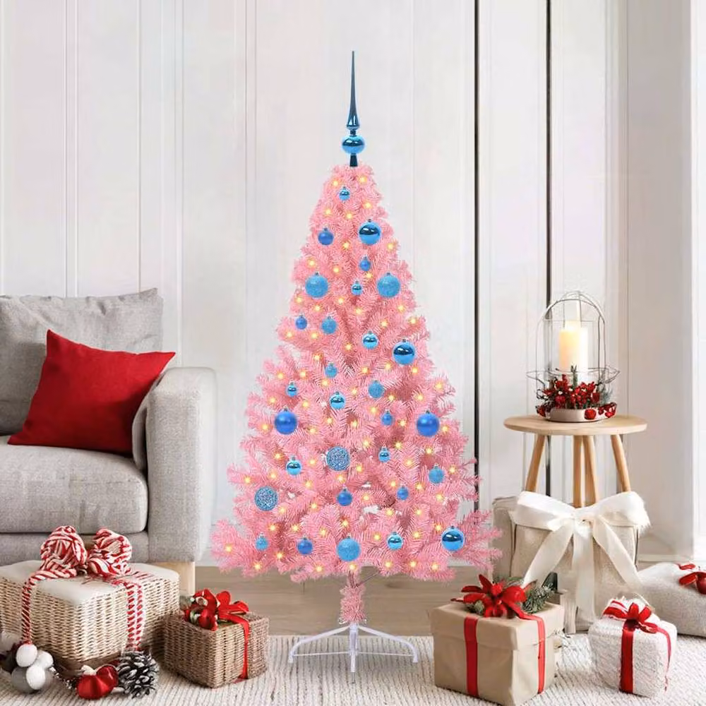 Berkfield Home Beautiful Pink Artificial Pre-lit Christmas Tree with 150 LEDs, Height: 95 cm – 2