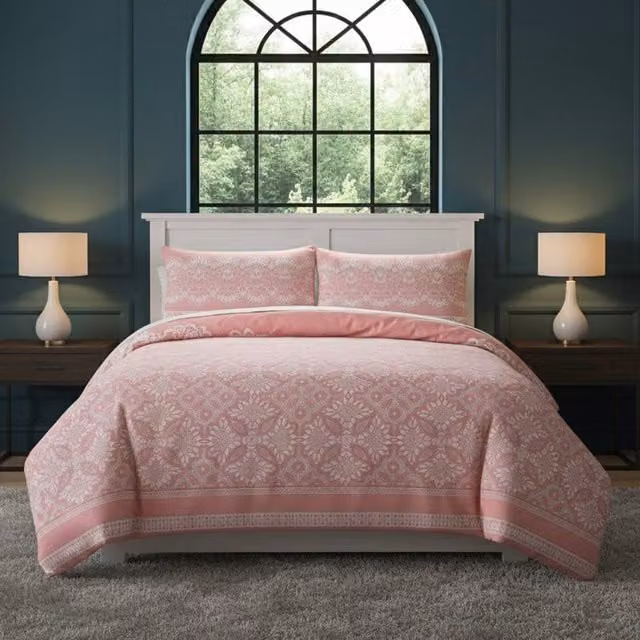 Snug City Elegant Floral Duvet Set and Pillowcase in Pink, Double, W: 140 cm, L: 200 cm