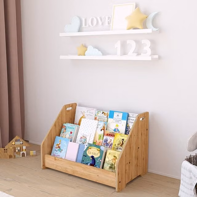 Jerenss Scandinavian Style Natural Brown Wood Bookshelf with Adjustable Shelves