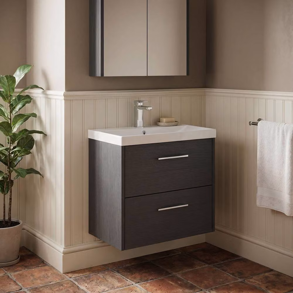 Balterley Winshill 2 Drawer Vanity Basin Unit, Dark Grey Woodgrain, Width: 60 cm – 2