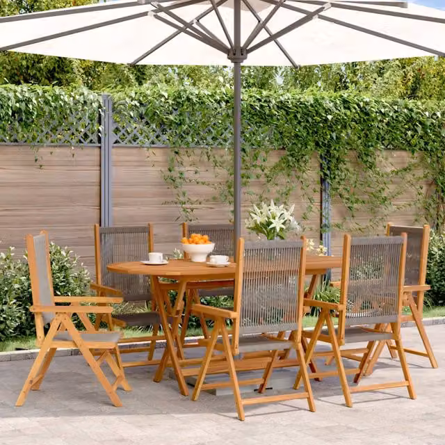Berkfield Home Set of 6 Reclining Grey Acacia Wood Garden Chairs – 1