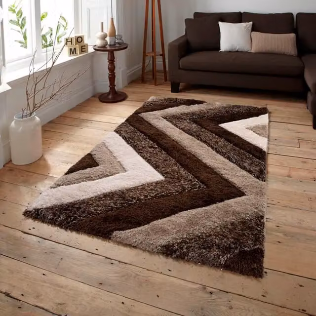 Home Republic Geometric Chevron Rug in Beige and Brown, W: 60 cm x L: 110 cm
