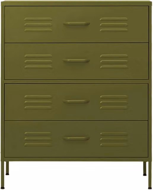 Berkfield Home Durable Metal Chest of Drawers, Olive Green, W: 80 cm, D: 35 cm, H: 101.5 cm