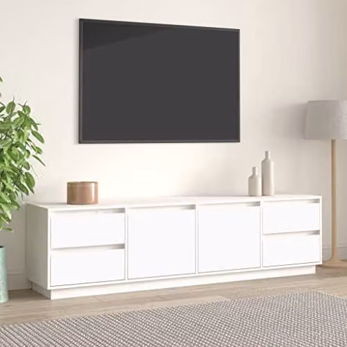 vidaXL White Solid Pine Wood TV Cabinet W: 176 cm, D: 37 cm, H: 47.5 cm – 2