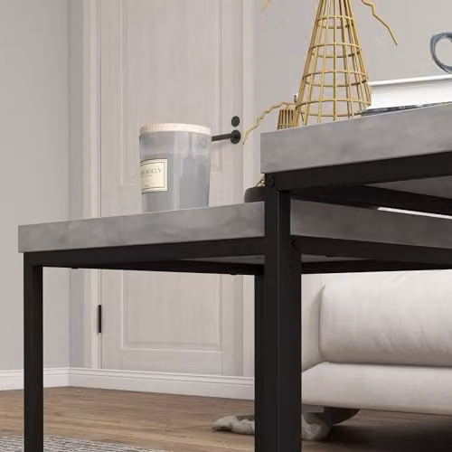 HOMCOM Nest of 2 Coffee Tables with 3.5 cm Thick MDF Tops and Metal Frame, Grey, W/D/H: 45 x 45 x 45 cm – 6
