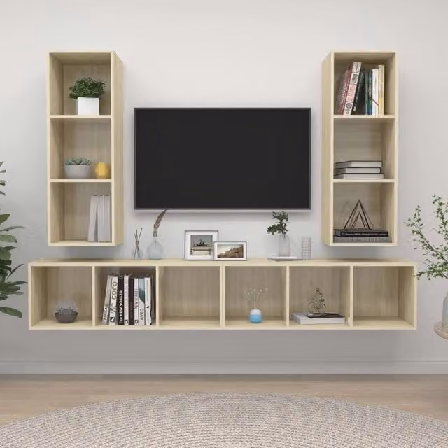 Berkfield Home 4-Piece Wall-Mounted TV Cabinet Set in Sonoma Oak Brown Engineered Wood