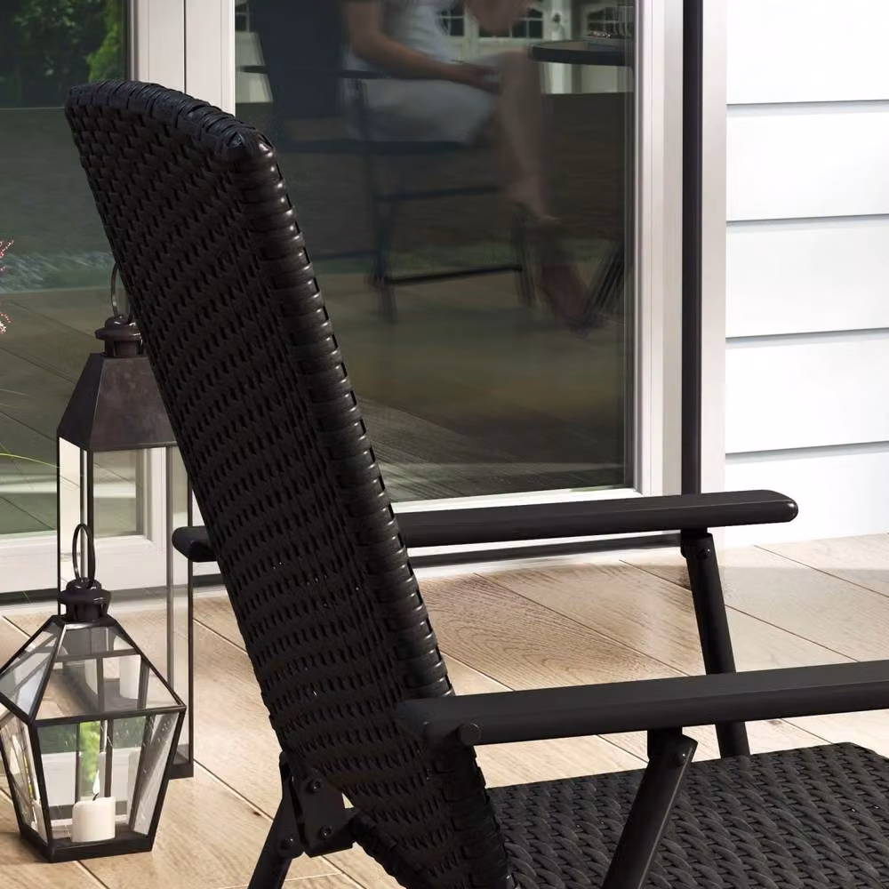 Wyld Haus Luvaka Nene Black Rattan Style Folding Garden Chairs, Set of 2 – 10