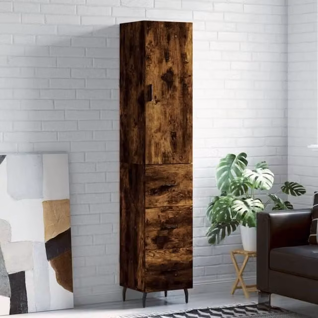 Berkfield Home Smoked Oak Highboard in Brown, W/D/H: 34.5 x 34 x 180 cm