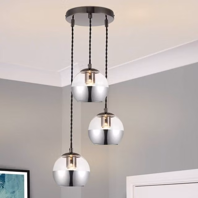 COSYLYTE Marlo 3 Light Glass Cluster Pendant Light in Matt Black