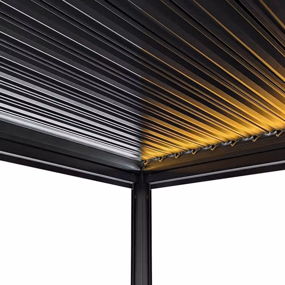 Monstershop Anthracite Aluminium Pergola with White Blinds and LED Lights, W/D/H: 300 x 300 x 250 cm – 8