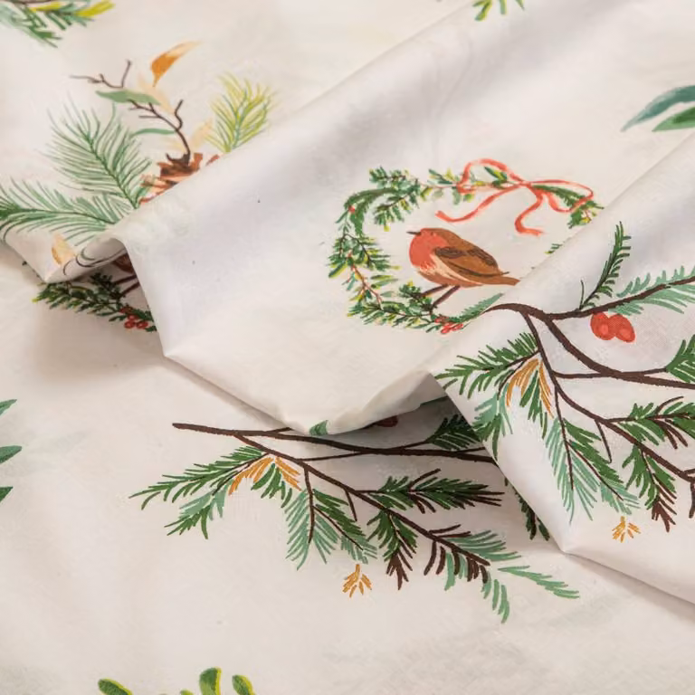 Portfolio Home Evergreen Bows Festive Botanical Duvet Cover and Pillowcase Set, Super King, Multicolour and White