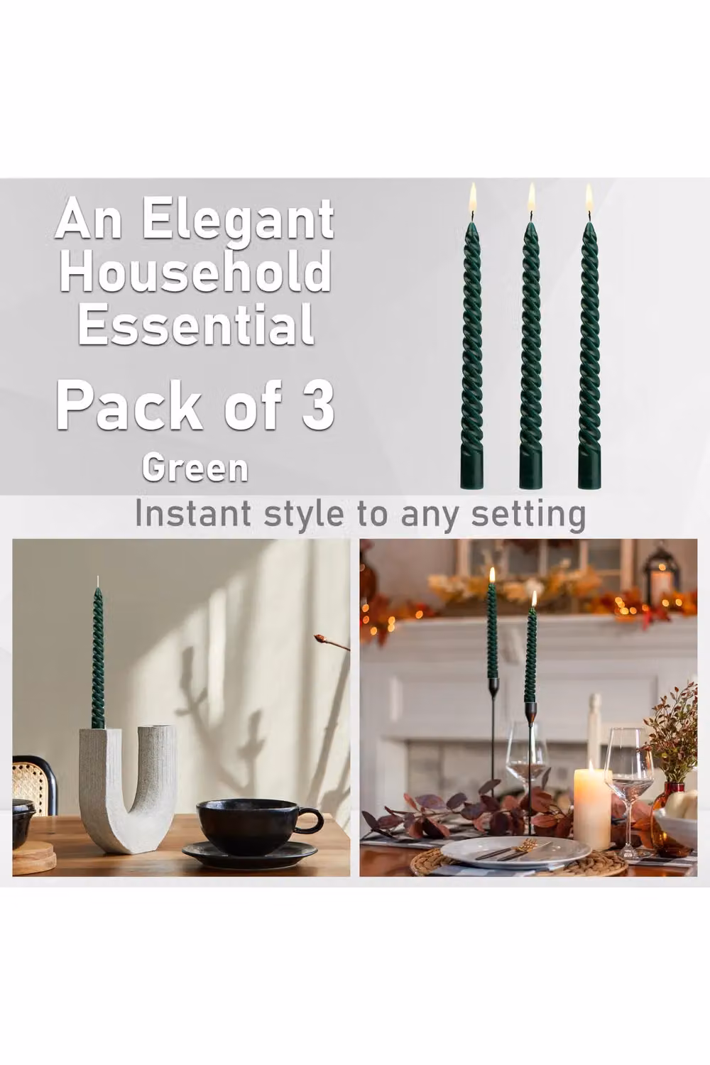 Deco Express Twisted Non Drip Spiral Dinner Candles, Non Scented, Green, Pack of 3 – 2