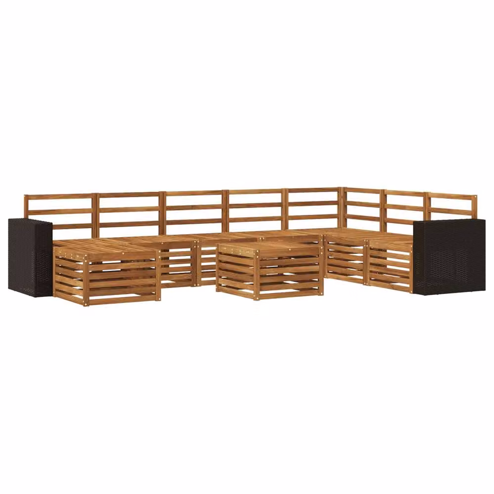 Berkfield Home 9 Piece U-Shape Outdoor Sofa Set in Brown Solid Acacia Wood with Matching Ottoman – 2