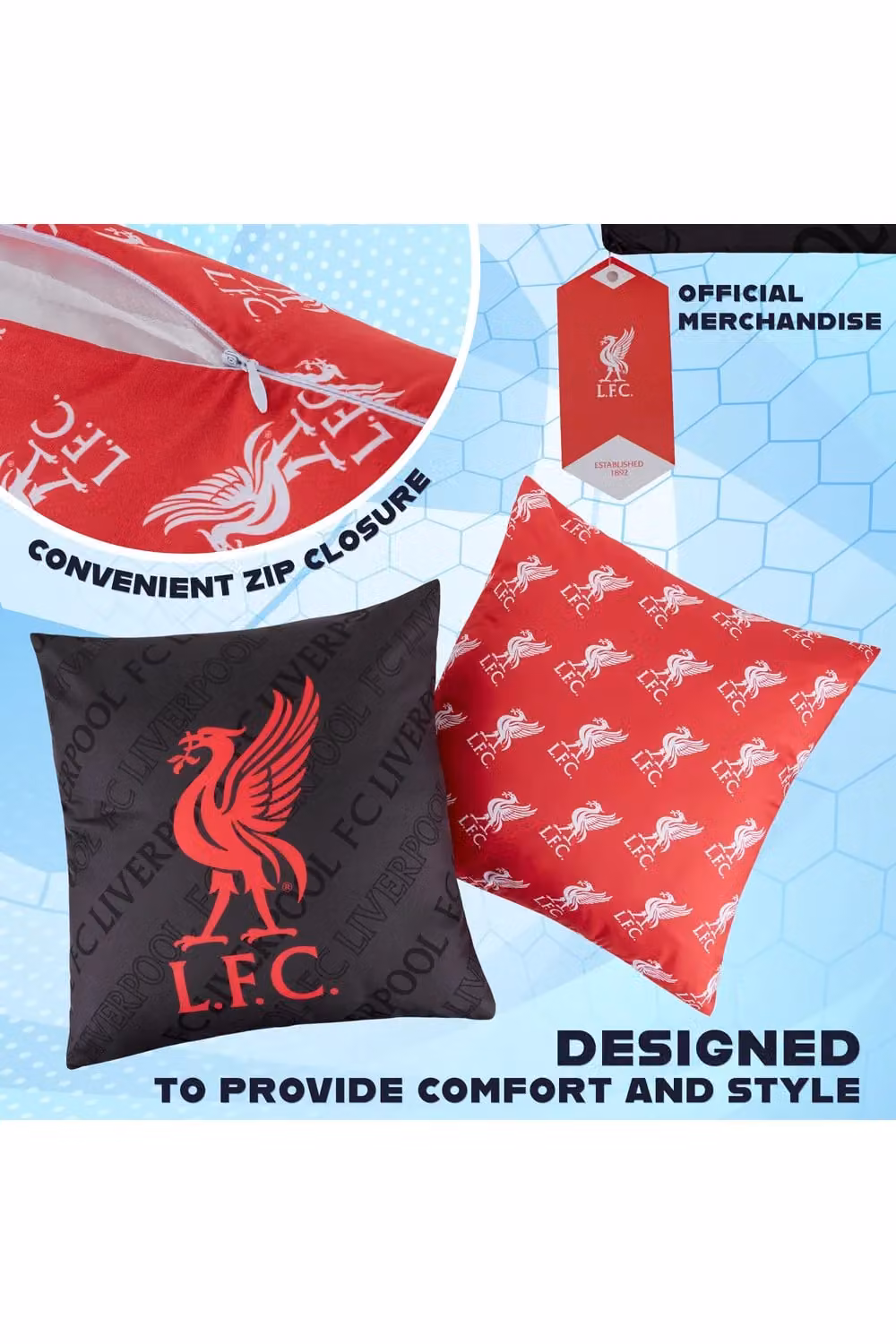 Liverpool F.C. Square Cushion Covers, Pack of 2, Red, Black and Multicolour, W/D/H: 39 x 39 x 39 cm – 6
