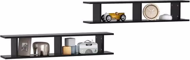 Berkfield Home Wall Mounted Shelf Set of 2, Black, W: 105 cm, D: 20 cm, H: 18 cm – 1