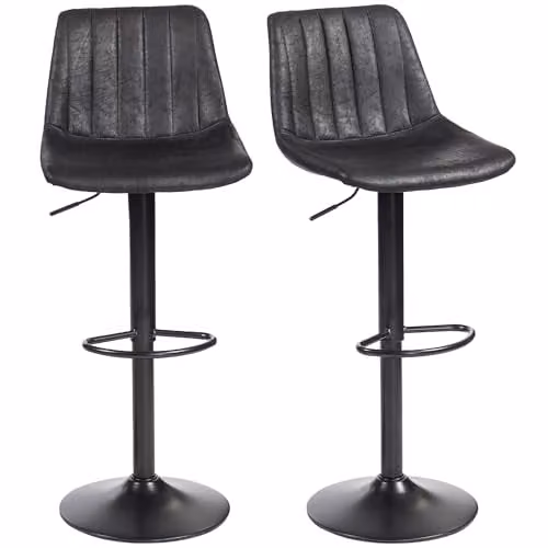 HOMCOM Set of 2 Black Swivel Bar Stools with Synthetic Leather and Metal Frame