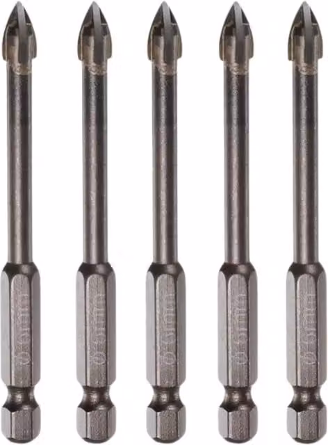 OKODOKO 5-Piece Titanium-Coated 6mm Masonry Drill Bits with 1/4 Inch Hex Shank, Silver