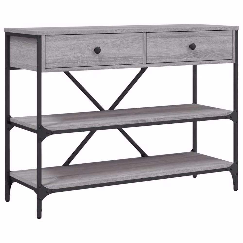 Berkfield Home Classic Console Table with Drawers and Shelves in Grey Sonoma Engine, W/D/H: 100 x 34.5 x 75 cm – 3