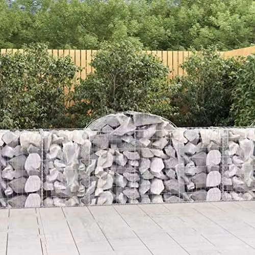 vidaXL Set of 8 Arched Gabion Baskets in Silver Galvanised Steel, W: 200 cm, D: 50 cm, H: 80/100 cm – 2