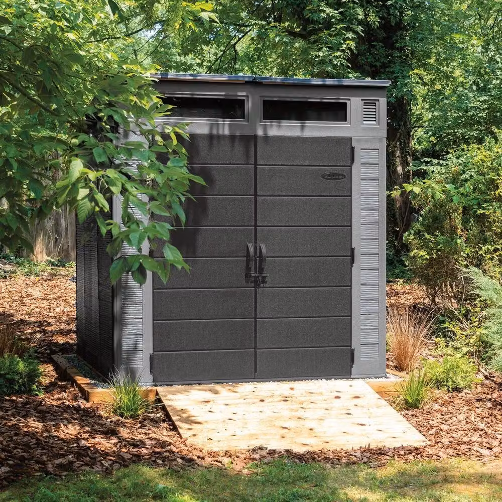 Suncast Modern Garden Shed with Double Doors and Window in Grey, W/D/H: 220 x 222 x 227 cm – 3