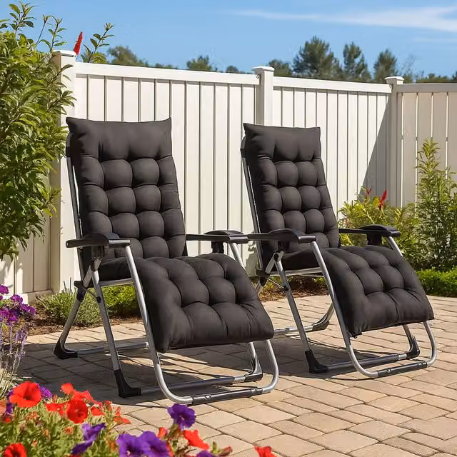 Neo Zero Gravity Sun Loungers with Padded Cushions in Black and Grey