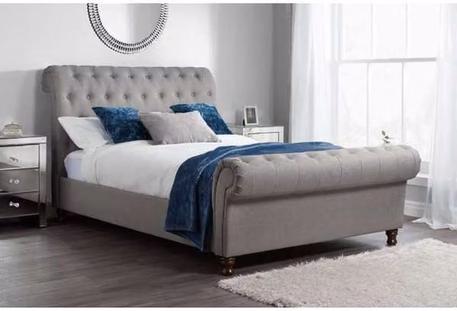 Birlea Castello Superking Chesterfield Bed in Grey Fabric with Rubberwood Frame, W/D/H: 200 x 200 cm