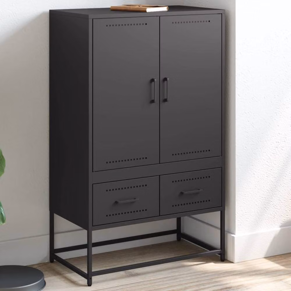 Berkfield Home Black Steel Highboard with Internal Drawers and Shelves, W/D/H: 68 x 39 x 111.5 cm – 2