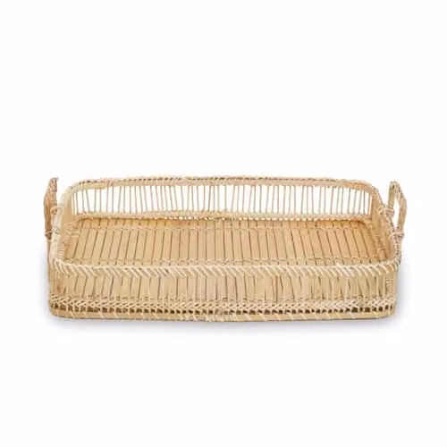 Orsina Rectangular Rattan and Bamboo Tray with Handles in Beige and Brown, W: 35 cm, D: 12 cm, H: 12 cm – 2