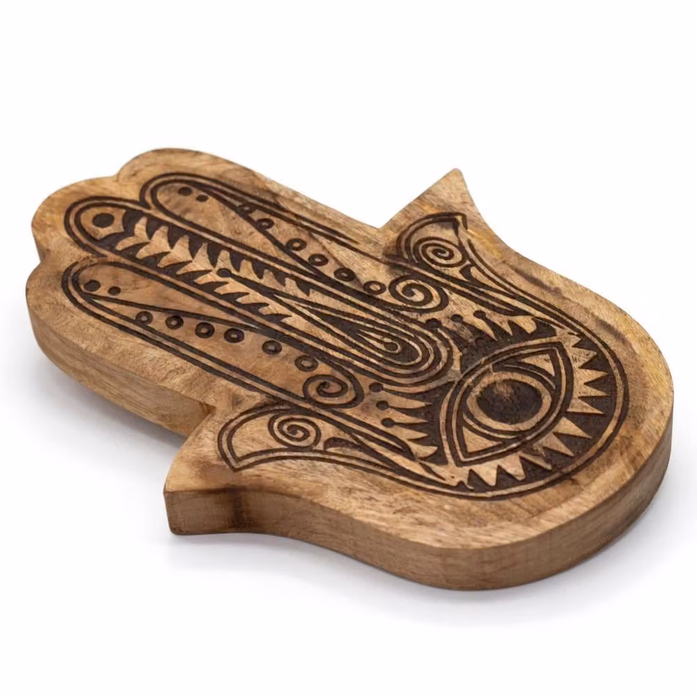 KDMD Hamsa Black Engraved Long Rectangular Wood Tray in Brown, W/D/H: 30 x 20.5 x 2.5 cm – 3