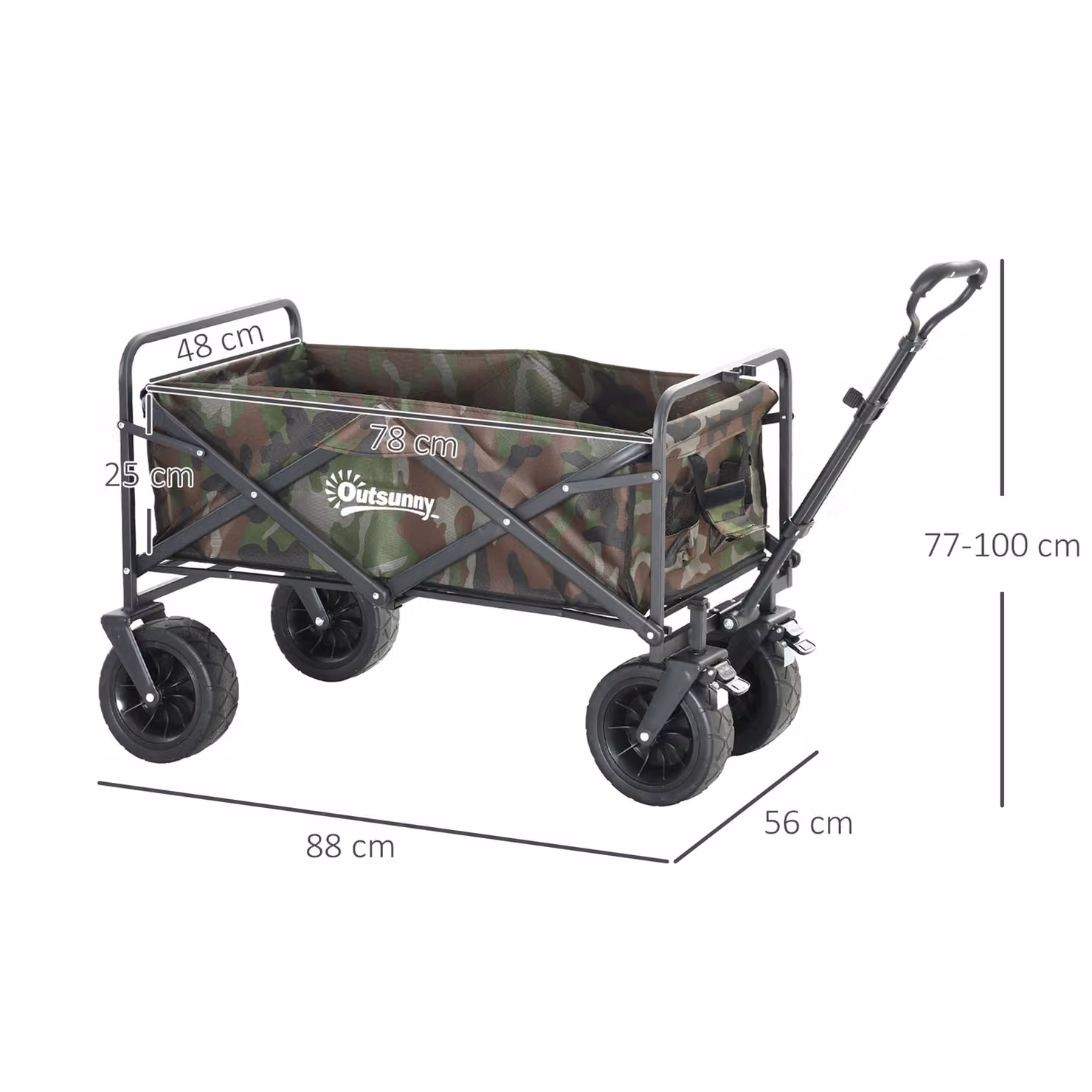 Outsunny Folding Garden Trolley with Carry Bag, Multicolour Outdoor Wagon Cart with 100kg Capacity – 3
