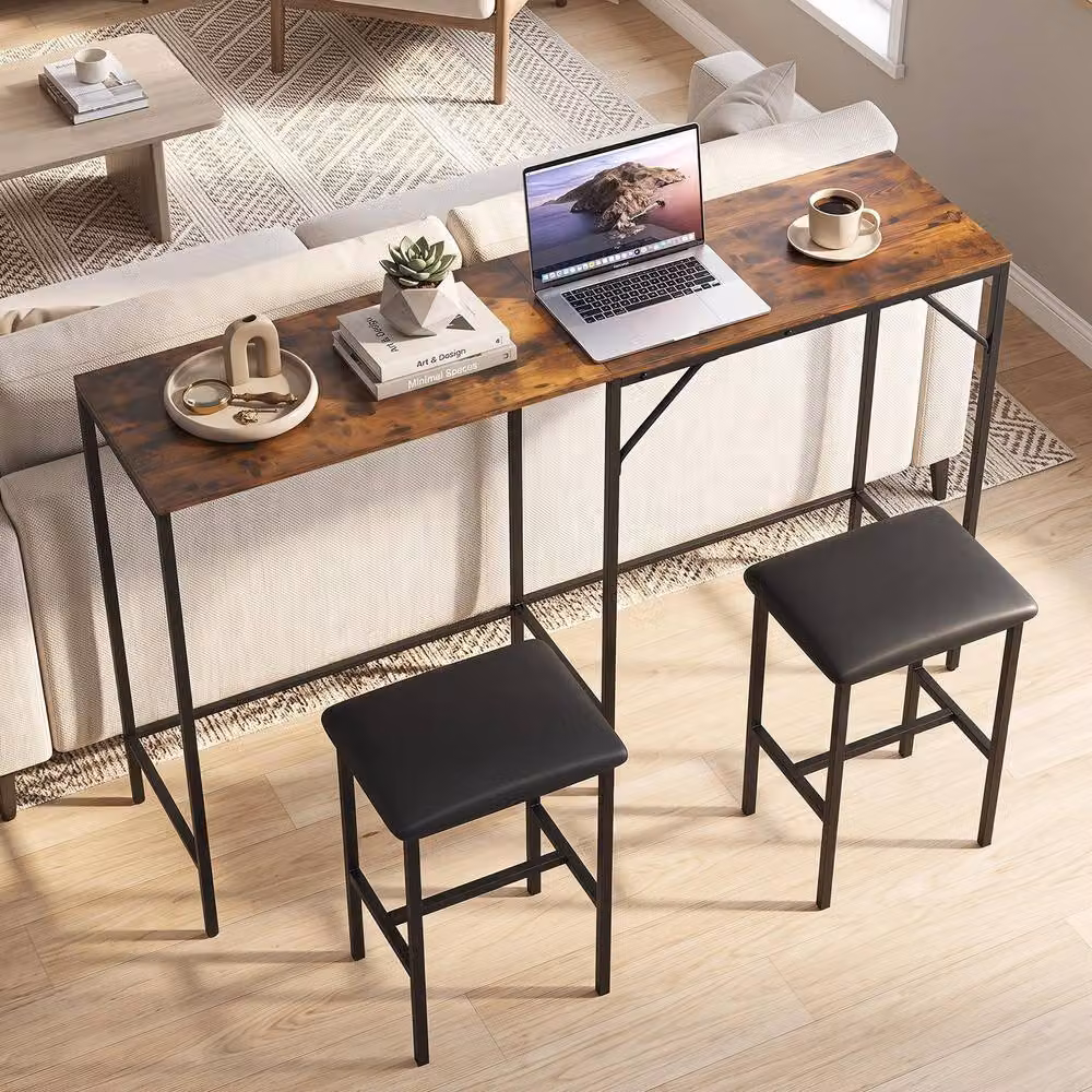 Gymax 3-Piece L-Shaped Bar Table and Chair Set in Brown – 4