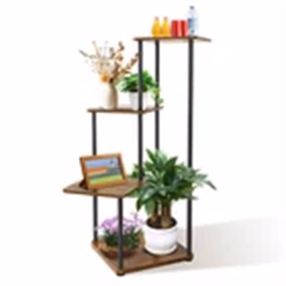 Nordara 4-Tier Metal and Wood Ladder Plant Stand in Brown, Height: 100 cm – 3